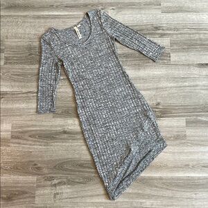 Feathers Gray Asymmetrical Ribbed Long Sleeve Bodycon Dress